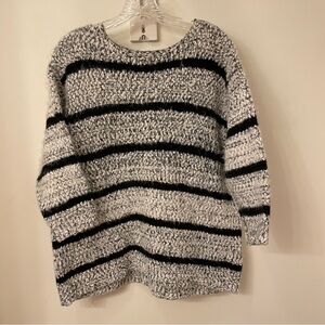 Black, White And Gray Striped Calvin Klein Mottled Fuzzy Sweater, 0X